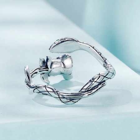 Inel argint cu sarpe si trandafir [6]