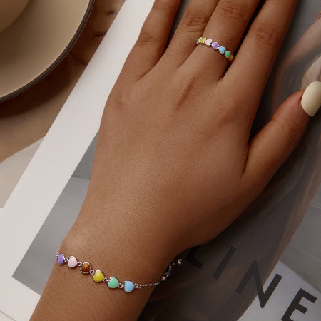 Inel argint curcubeu de inimioare [10]