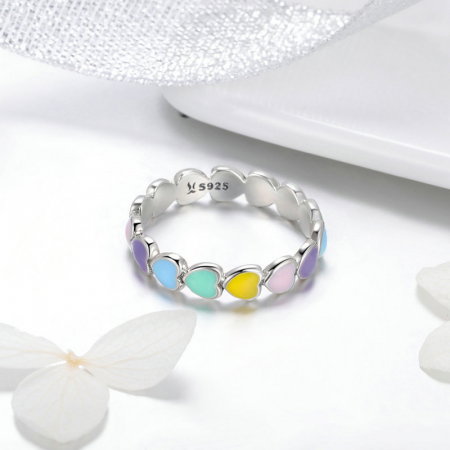 Inel argint curcubeu de inimioare [1]