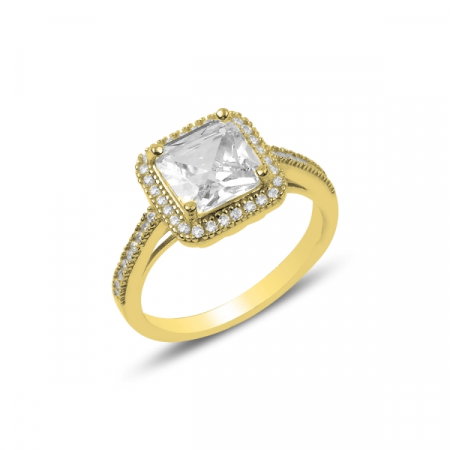 Inel argint elegant cu zirconii albe, placat cu aur [0]