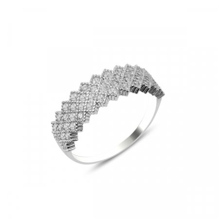 Inel argint Eternity cu 4 randuri de zirconii albe, placat cu rodiu [0]