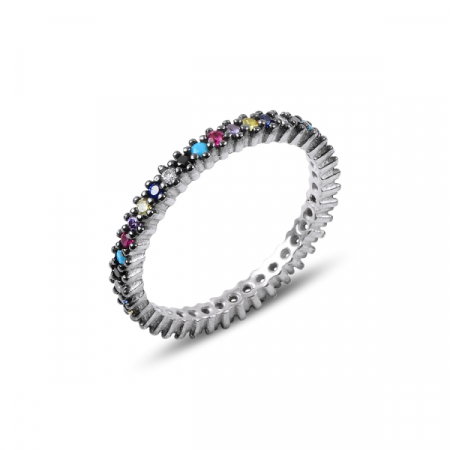 Inel argint Eternity cu zirconii multicolore, placat cu rodiu - ITU0229