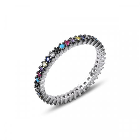Inel argint Eternity cu zirconii multicolore, placat cu rodiu - ITU0229