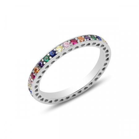 Inel argint Eternity cu zirconii multicolore, placat cu rodiu - ITU0234