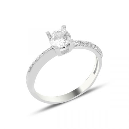 Inel argint Eternity & Solitaire cu zirconii albe, placat cu rodiu