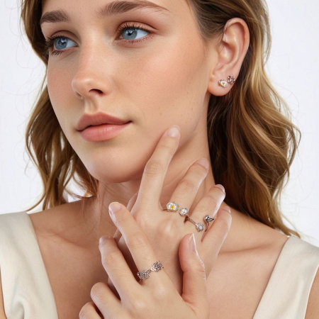 Inel argint Floare si Pasare [11]