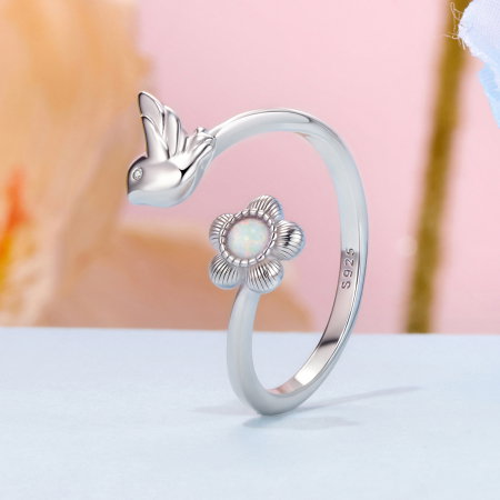 Inel argint Floare si Pasare [6]