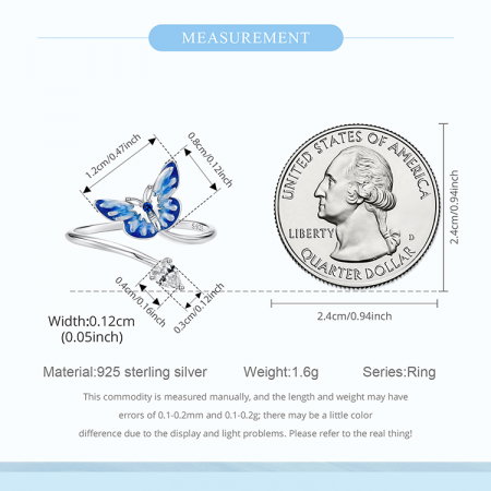 Inel argint reglabil cu fluturas albastru [13]