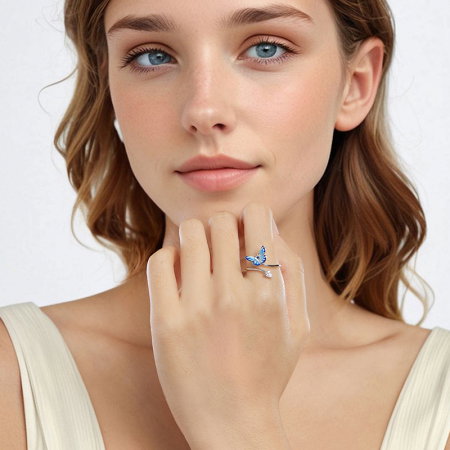 Inel argint reglabil cu fluturas albastru [9]