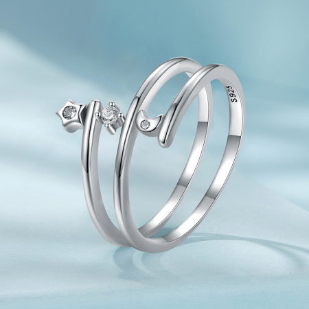 Inel argint inel spiralat cu luna si luceafar [6]