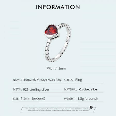 Inel argint  inima de burgundy [8]