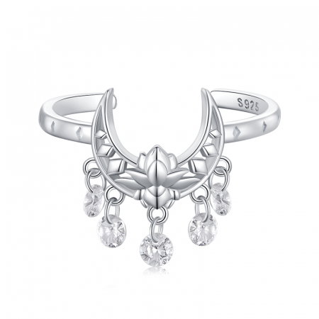 Inel argint lotus si semilunta