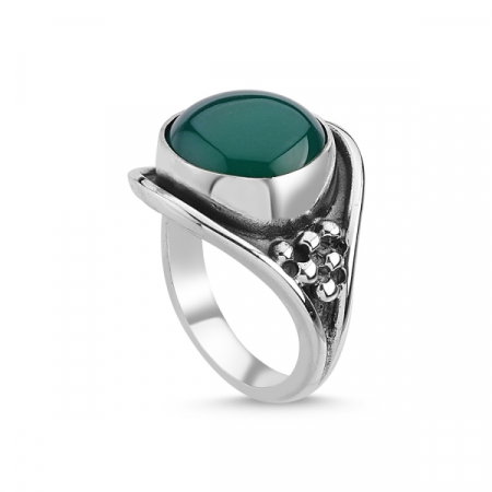 Inel argint reglabil  lucrat manual cu agat verde [0]