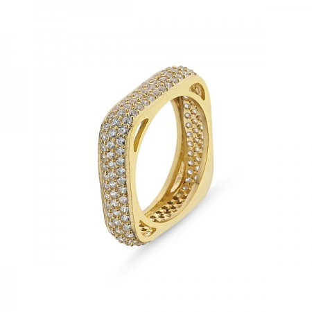 Inel argint patrat placat cu aur, cu 3 randuri de zirconii - Eternity [0]