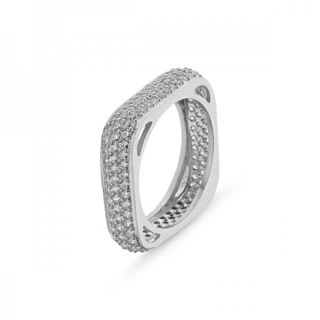 Inel argint patrat placat cu rodiu, cu 3 randuri de zirconii - Eternity [0]