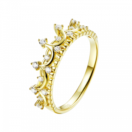 Inel argint placat cu aur, cu coroana si zirconii