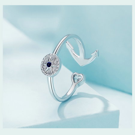 Inel argint reglabil busola si ancora [22]