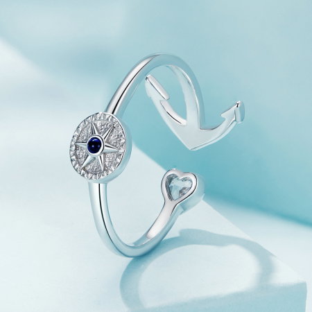 Inel argint reglabil busola si ancora [5]