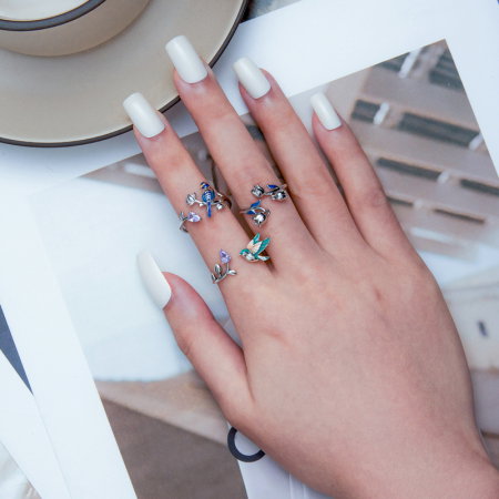 Inel argint reglabil colibri si floare [8]