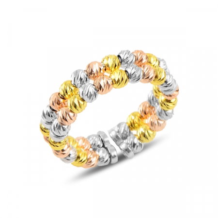 Inel argint reglabil cu 2 randuri de margele taiate tip diamant, placat cu rodiu [0]