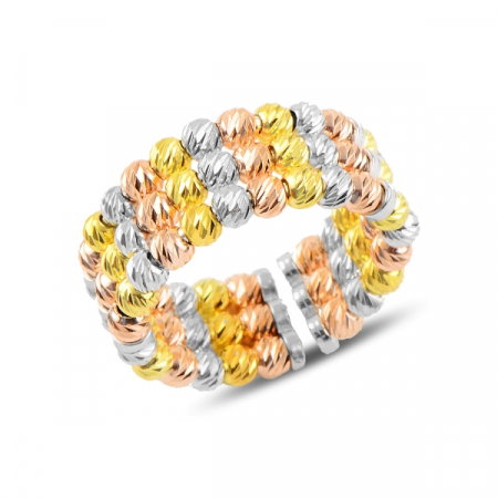 Inel argint reglabil cu 3 randuri de margele taiate tip diamant, placat cu rodiu [0]