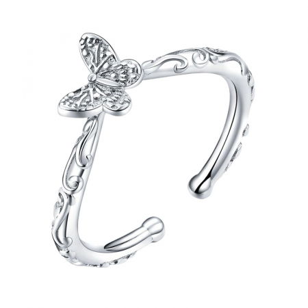 Inel argint reglabil cu fluturas placat cu rodiu