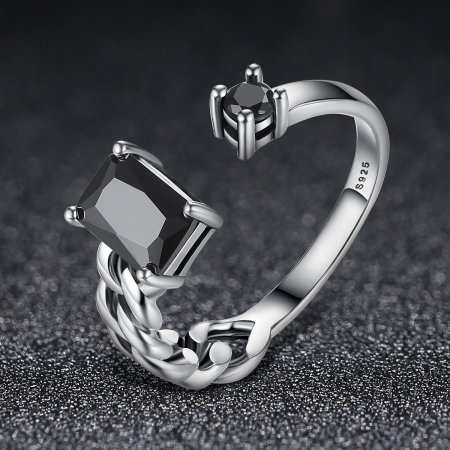 Inel argint reglabil cu franghie si zirconii negre [1]