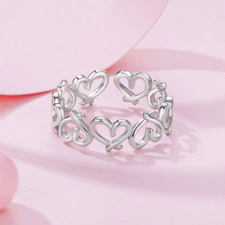 Inel argint reglabil cu inimioare [4]