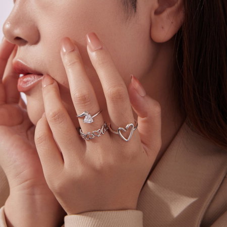 Inel argint reglabil cu inimioare [10]