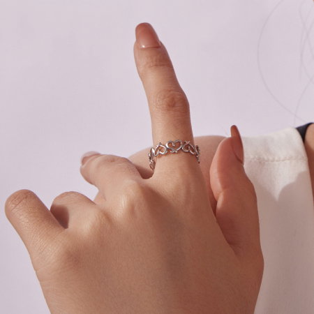 Inel argint reglabil cu inimioare [3]