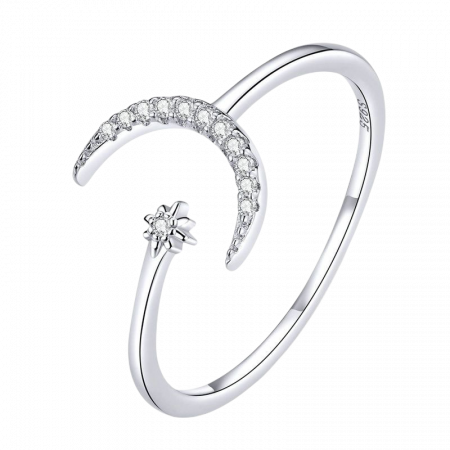 Inel argint reglabil cu luna si luceafarul placat cu rodiu [3]