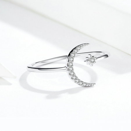 Inel argint reglabil cu luna si luceafarul placat cu rodiu [1]