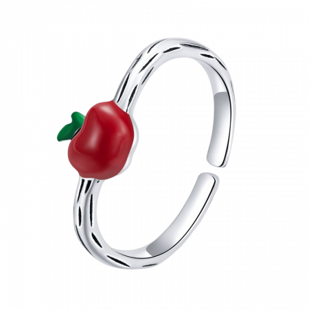 Inel argint reglabil cu mar rosu