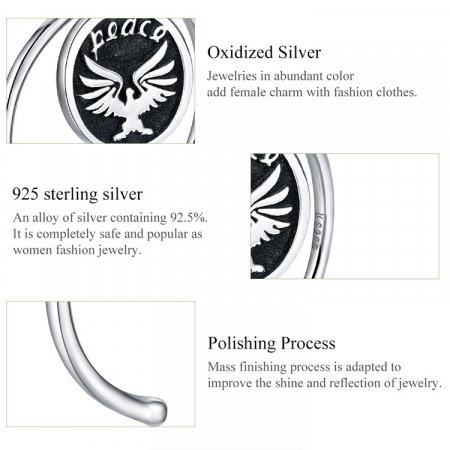 Inel argint reglabil cu mesaj de pace - Peace [4]