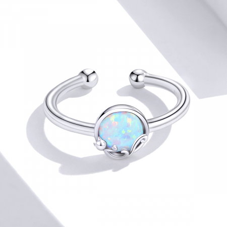 Inel argint reglabil cu opal si pisicuta, placat cu rodiu [3]