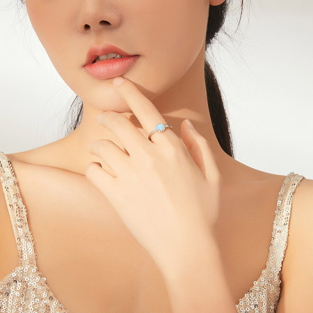 Inel argint reglabil cu opal si pisicuta, placat cu rodiu [5]