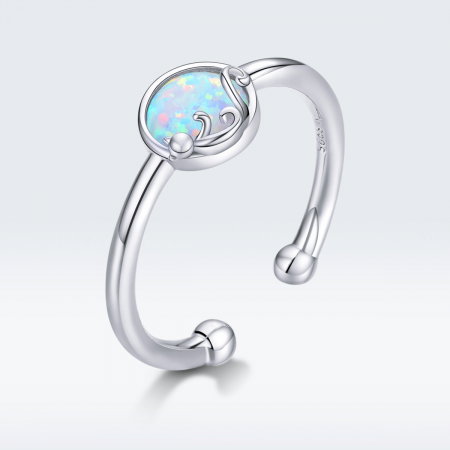 Inel argint reglabil cu opal si pisicuta, placat cu rodiu [1]