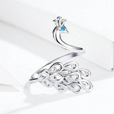 Inel argint reglabil cu paun si zirconiu [5]