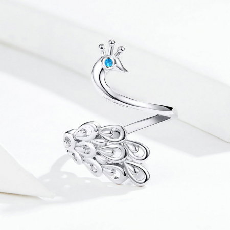 Inel argint reglabil cu paun si zirconiu [4]