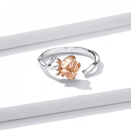 Inel argint reglabil cu trandafir 3D [5]