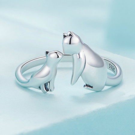 Inel argint reglabil cuplu pisica [4]