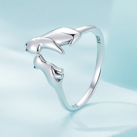 Inel argint reglabil cuplu pisica [2]