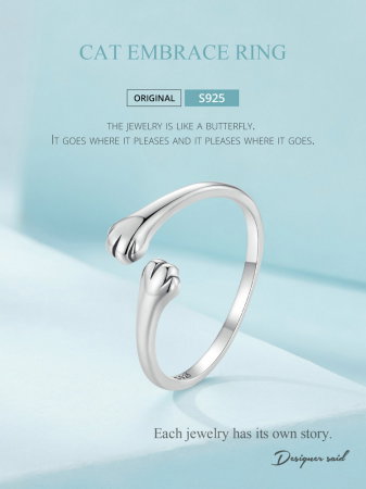 Inel argint reglabil imbratisare de pisica [12]