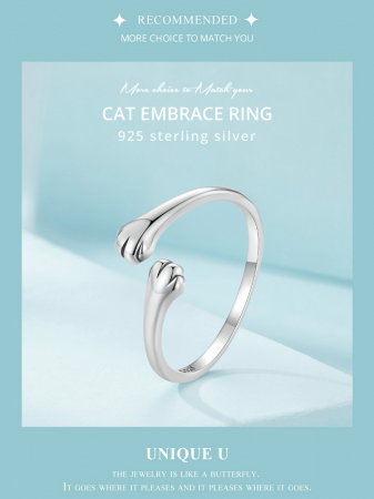 Inel argint reglabil imbratisare de pisica [13]