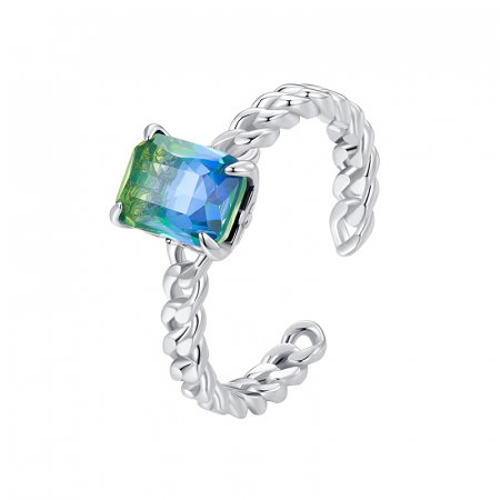 Inel argint reglabil lant si zirconiu turmalina