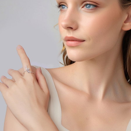 Inel argint reglabil libelula cu Zirconia [8]