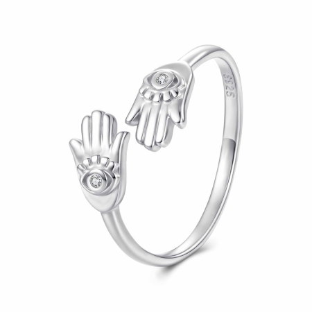 Inel argint reglabil mana Hamsa cu Zirconia