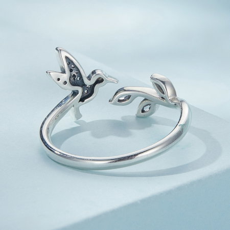 Inel argint reglabil pasare colibri si floare [5]