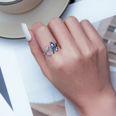 Inel argint reglabil pasare si floare [6]