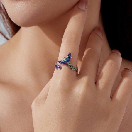 Inel argint reglabil pasarea phoenix cu Zirconia [1]